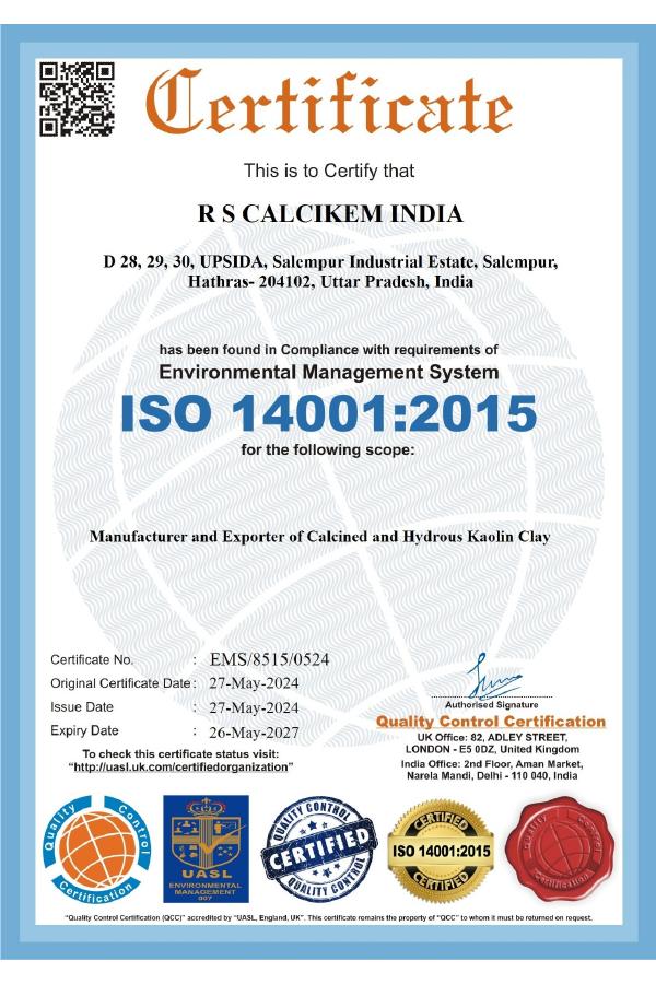 ISO 14001:2015 certificate scan